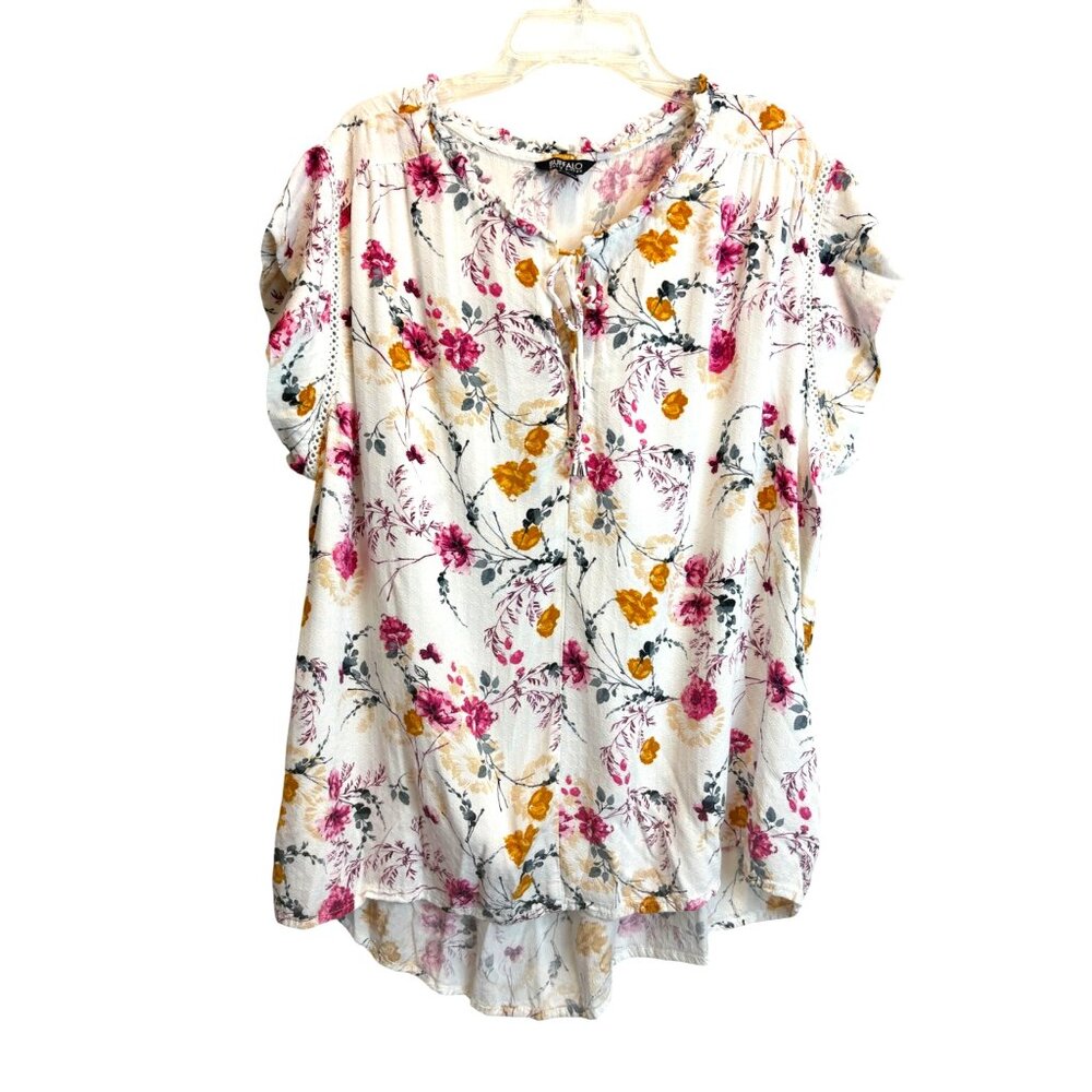Buffalo David Bitton‎ Womens Floral Dainty Boho Top XL White Cutout Cottagecore
